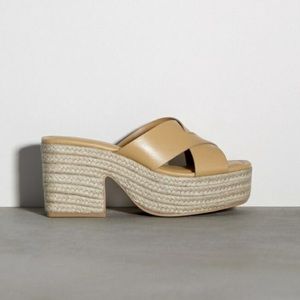 NWT Zara Beige Tan Heeled Leather Platform Sandals Sz 8 39